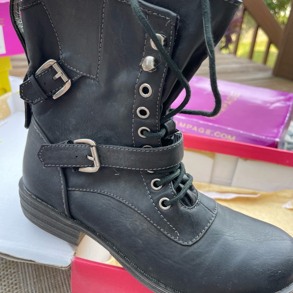 Madden Girl Black Ankle Boots with Buckle and Lace-Up
